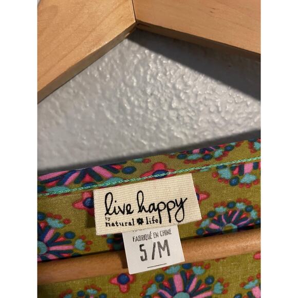 Natural Life Live Happy Shirt Womens Small Medium Green Boho Floral Fringe Tunic - Picture 3 of 7